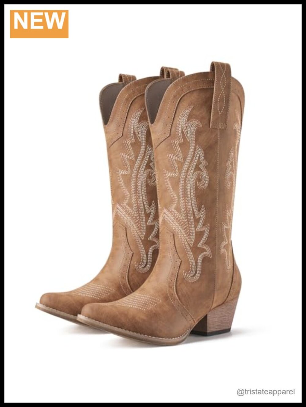 Western Cowgirl Boots for Women Mid Calf Synthetic Leather Pull On Pointed Toe